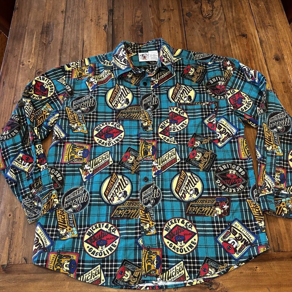 Mickey & Co Mickey Gasoline Flannel Button Shirt Size Small Vintage